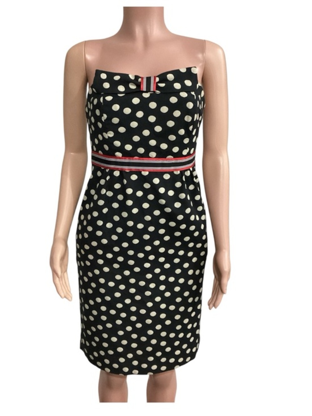 Maeve Anthropologie Polka Dot Strapless Sheath Dress with Bow Accent size 6